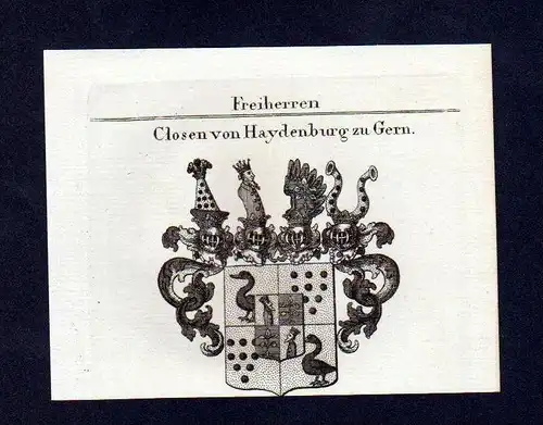 Freiherren Closen Haydenburg Kupferstich Wappen engraving Heraldik crest