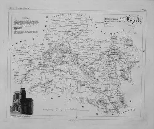 Departement Loiret carte gravure Kupferstich Karte map France Frankreich