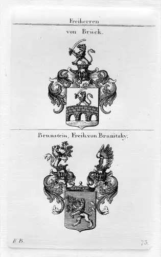 Brück Brunstein Brunitzky Wappen Adel heraldry Heraldik Kupferstich