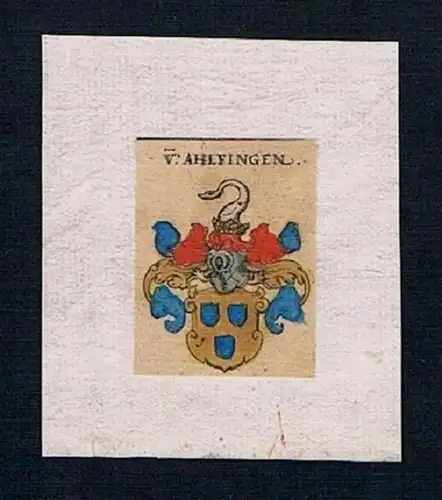 h. Ahlfingen Wappen Kupferstich Heraldik coat of arms crest heraldry