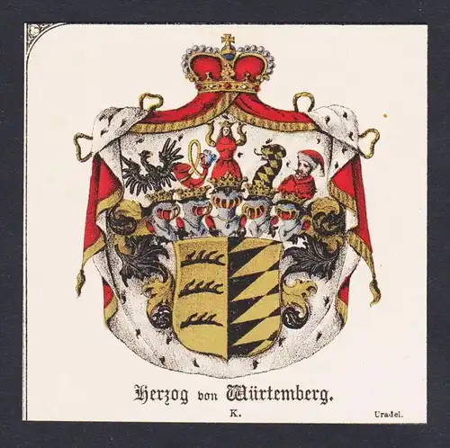 . von Würtemberg Wappen Heraldik coat of arms heraldry Litho