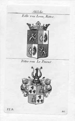 Edle von Leon / Ritter von Le Prieur / Bayern - Wappen coat of arms Heraldik heraldry Kupferstich