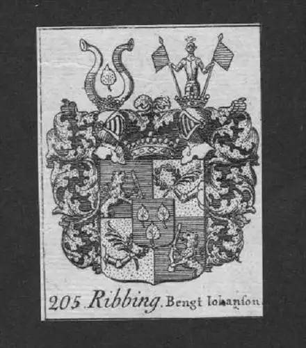 Ribbing Iohanson Wappen vapen coat of arms Genealogie Heraldik Kupferstich