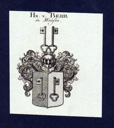 Herren von Behr Meissen Kupferstich Wappen engraving Heraldik crest
