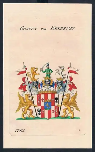 Grafen von Beleznay Wappen Kupferstich Genealogie Heraldik crest