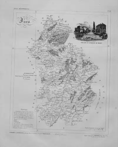 Departement Jura carte gravure Kupferstich Karte map France Frankreich