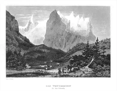 Das Wetterhorn in der Schweiz Suisse Original  engraving