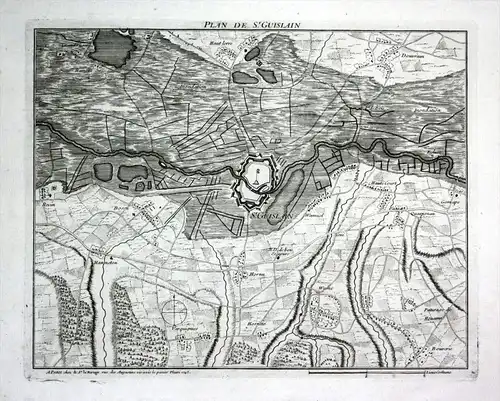 Plan de St Guislain - Saint Ghislain Hainaut gravure map Karte Le Rouge