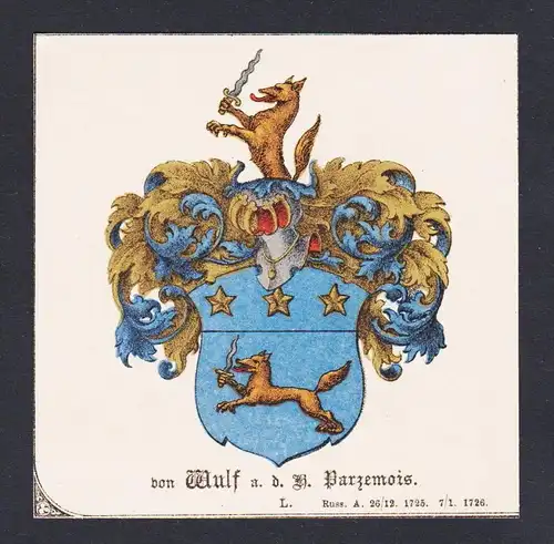 . von Wulf Parzemois Wappen Heraldik coat of arms heraldry Litho