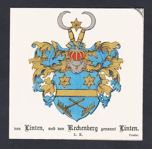 . von Linten Rechenberg  Wappen Heraldik coat of arms heraldry Lithographie