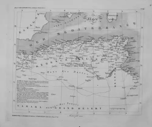 Departement Alger carte gravure Kupferstich Karte map France Frankreich