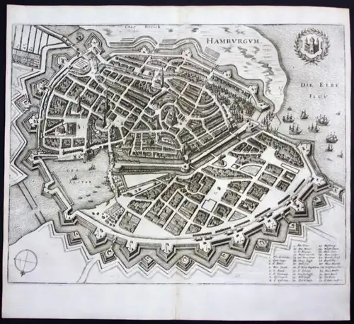 Hamburg / Stadtplan - Gesamtansicht - Karte Kupferstich Merian