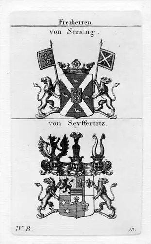 von Seraing - von Seyffertitz - Wappen coat of arms Heraldik heraldry Kupferstich