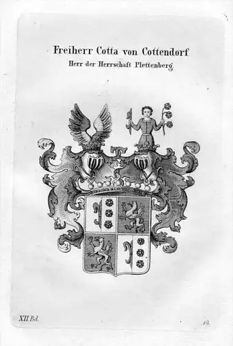 Freiherr Cotta Cottendorf Wappen coat of arms heraldry Heraldik Kupferstich