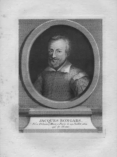Jacques Bongars - Jacques Bongars (1554 - 1612) Diplomat author writer book collector gravure Kuperstich Portr