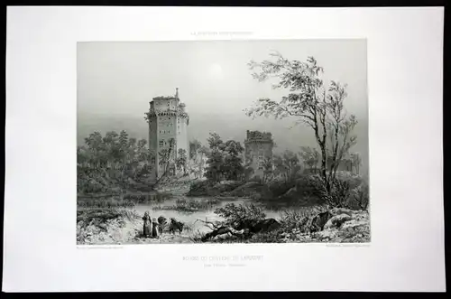 Ruines du Chateau de Largouet - Forteresse de Largoet Festung vue Bretagne Frankreich France Lithographie