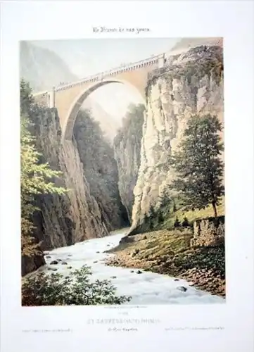 - Pont Napoleon Luz-Saint-Sauveur Lithographie couleur lithograph