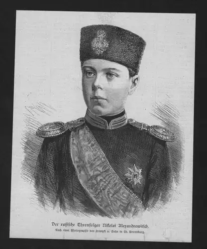 Nikolai Alexandrowitsch Romanow Russia wood engraving Holzstich Portrait