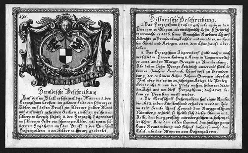 Crossen Krnov Hohenzollern Wappen Heraldik coat of arms heraldry Kupferstich