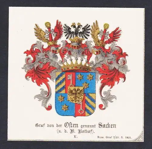 . Graf Osten Sacken Rothof Wappen Heraldik coat of arms heraldry Chromo