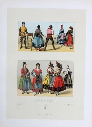 Spain Spanien Trachten costumes Lithographie lithograph
