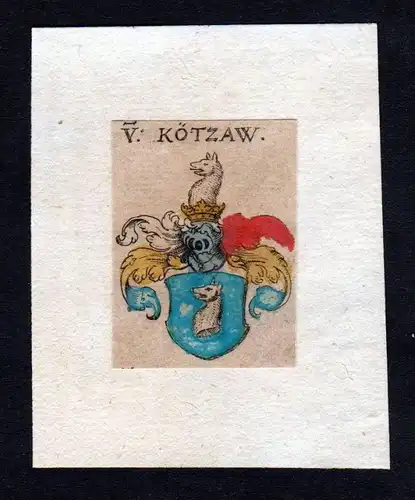 h. von Kötzau Kötzaw Wappen coat of arms heralrdy Heraldik Kupferstich