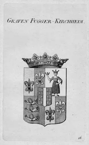 Fugger-Kirchheim Wappen Adel coat of arms heraldry Heraldik Kupferstich