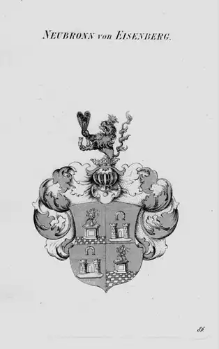 Neubronn Eisenberg Wappen Adel coat of arms heraldry Heraldik  Kupferstich