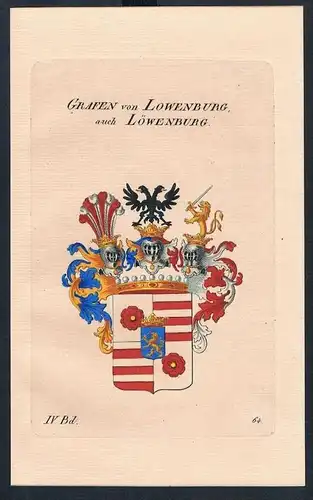 Grafen von Lowenburg auch Löwenburg Wappen Kupferstich Genealogie Heraldik