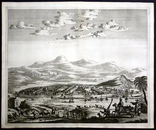 - Pucheng China city panorama view map engraving Dapper