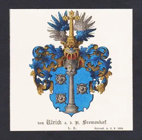 . von Ulrich Bremenhof  Wappen Heraldik coat of arms heraldry Litho