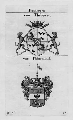 Thiboust Thünefeld Wappen Adel coat of arms heraldry Heraldik Kupferstich
