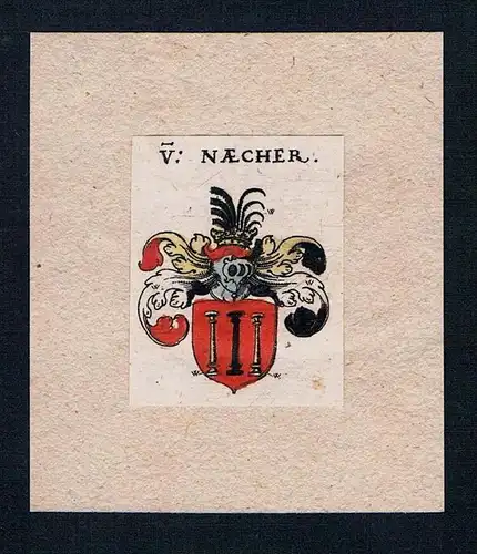 . von Nacher Wappen coat of arms heraldry Heraldik Kupferstich