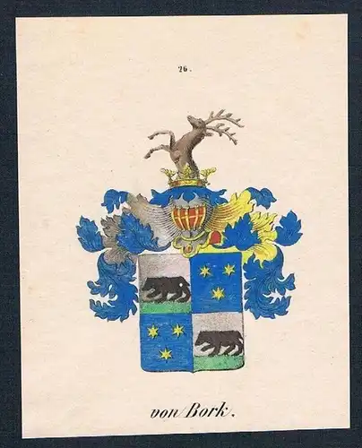 von Bork Original Wappen Lithographie coat of arms Heraldik
