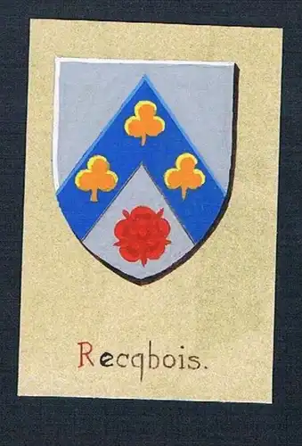 19. / 20. Jh. - Recqbois Blason Aquarelle Wappen Heraldik coat of arms