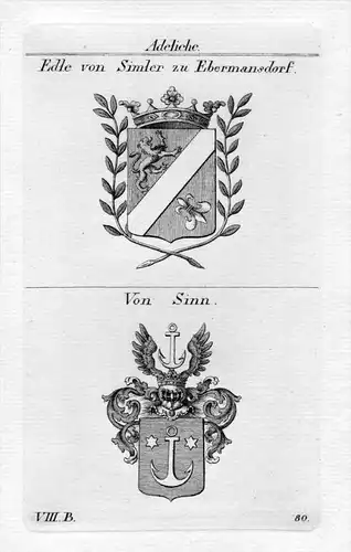 Simler Ebermansdorf / Sinn - Wappen Adel coat of arms heraldry Heraldik Kupferstich