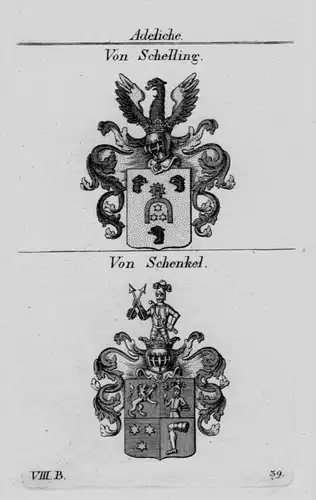 Schelling Schenkel Wappen Adel coat of arms heraldry crest Kupferstich
