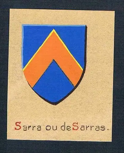 19. / 20. Jh. - Sarra ou de Sarras Blason Aquarelle Wappen coat of arms Heraldik