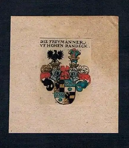 . - Freymänner Hohen Randeck Wappen Kupferstich Heraldik coat of arms crest