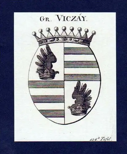Grafen Viczay Original Kupferstich Wappen coat of arms Heraldik