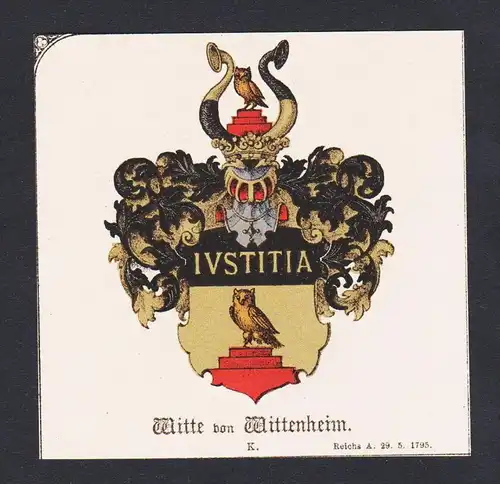 . Witte von Wittenheim  Wappen Heraldik coat of arms heraldry Litho
