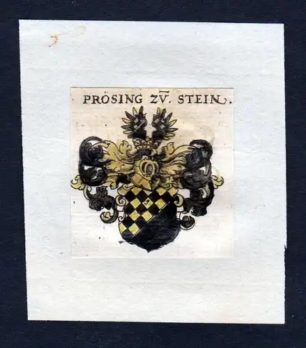 17. Jh Prösing zum Stein Wappen coat of arms heraldry Heraldik Kupferstich