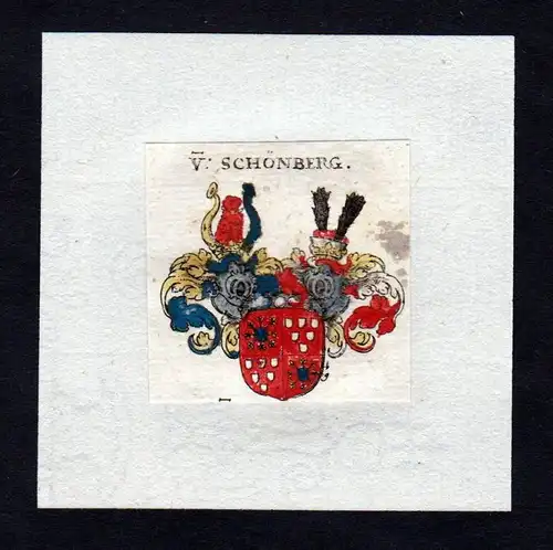 17. Jh von Schönberg Wappen Adel coat of arms heraldry Heraldik Kupferstich