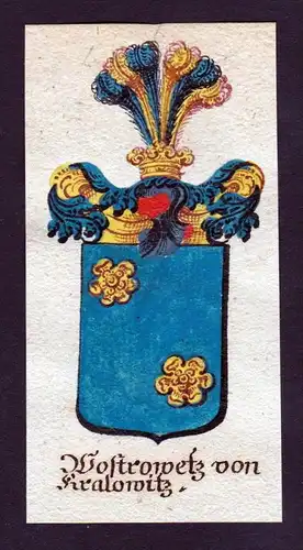 h. Wostrowetz von Kralowitz Kralovice Böhmen Wappen coat of arms Manuskript