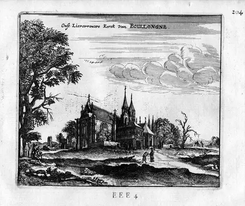 Boulogne sur Mer Eglise Calais Frankreich France gravure estampe Kupferstich