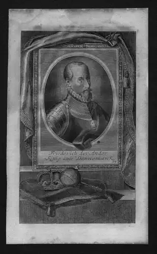 Friedrich II König von Dänemark Norwegen engraving Kupferstich Portrait