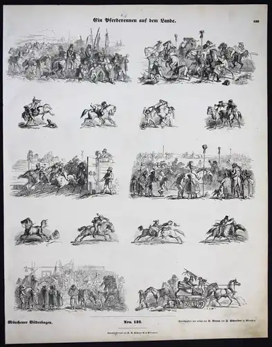 "Ein Pferderennen auf dem Lande" - Pferdesport Münchener Bilderbogen Nr 132