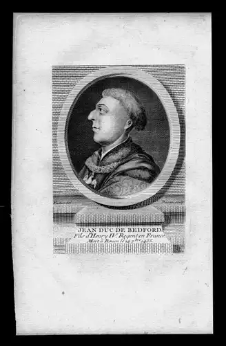 Jean de Lancastre Duc de Bedford England engraving Kupferstich Portrait