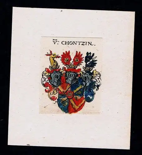 . - von Chontzin Wappen Adel coat of arms heraldry Heraldik Kupferstich