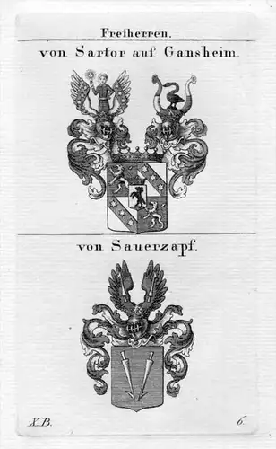 Sartor Gansheim Sauerzapf Wappen coat of arms heraldry Heraldik Kupferstich